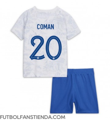 Francia Kingsley Coman #20 Segunda Equipación Niños Mundial 2022 Manga Corta (+ Pantalones cortos)